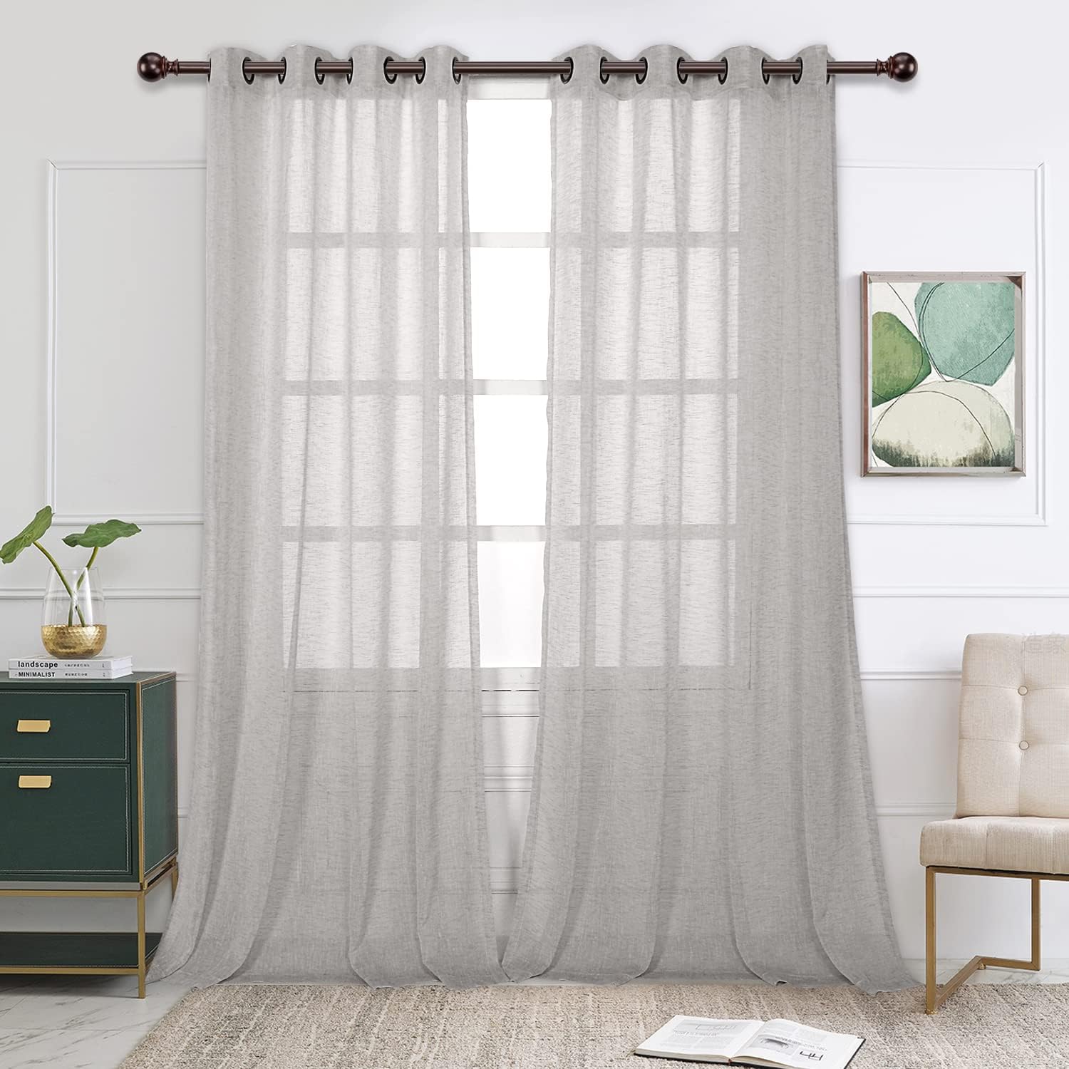 BONZER Cortinas traslúcidas de lino de arpillera para sala de estar, cortinas traslúcidas con ojales en la parte superior de 120 pulgadas de largo,