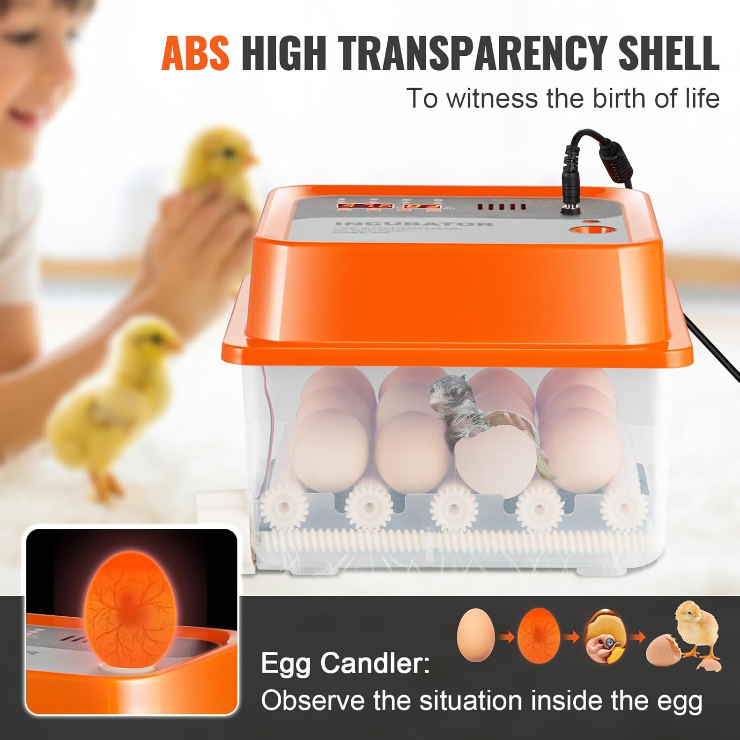 VEVOR 360 incubadoras para eclosionar, girador automático con control de temperatura y humedad, 12 huevos para criar aves de corral con carcasa