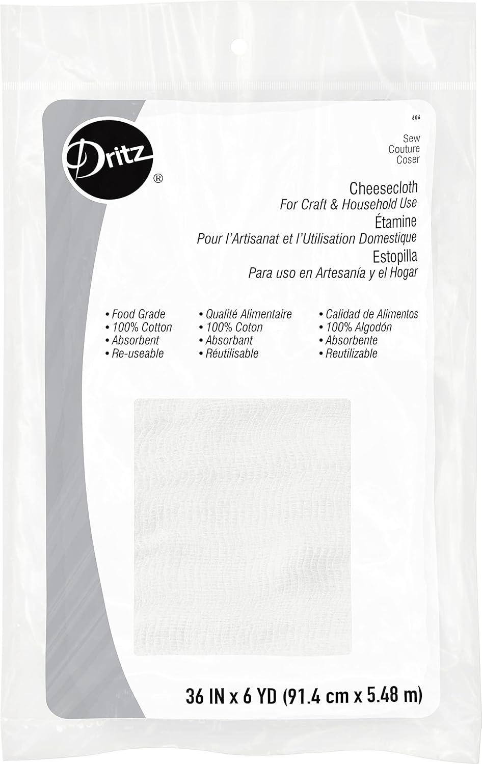 Dritz 606 Cheesecloth, grado alimenticio #10, 36 pulgadas x 6 yardas, color blanco (paquete de 2)