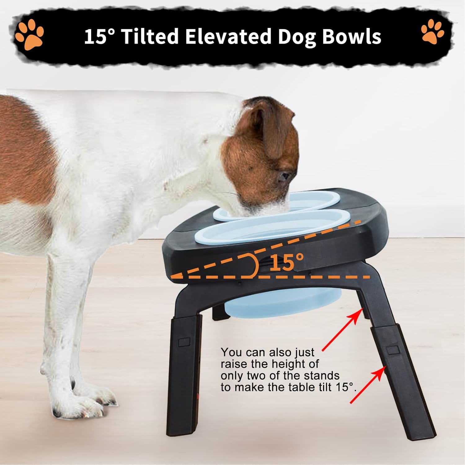 SIMMOUDE Cuencos elevados para perros grandes y medianos para mascotas, plegables, 2 cuencos elevados para alimentos y agua con soporte, 3 alturas