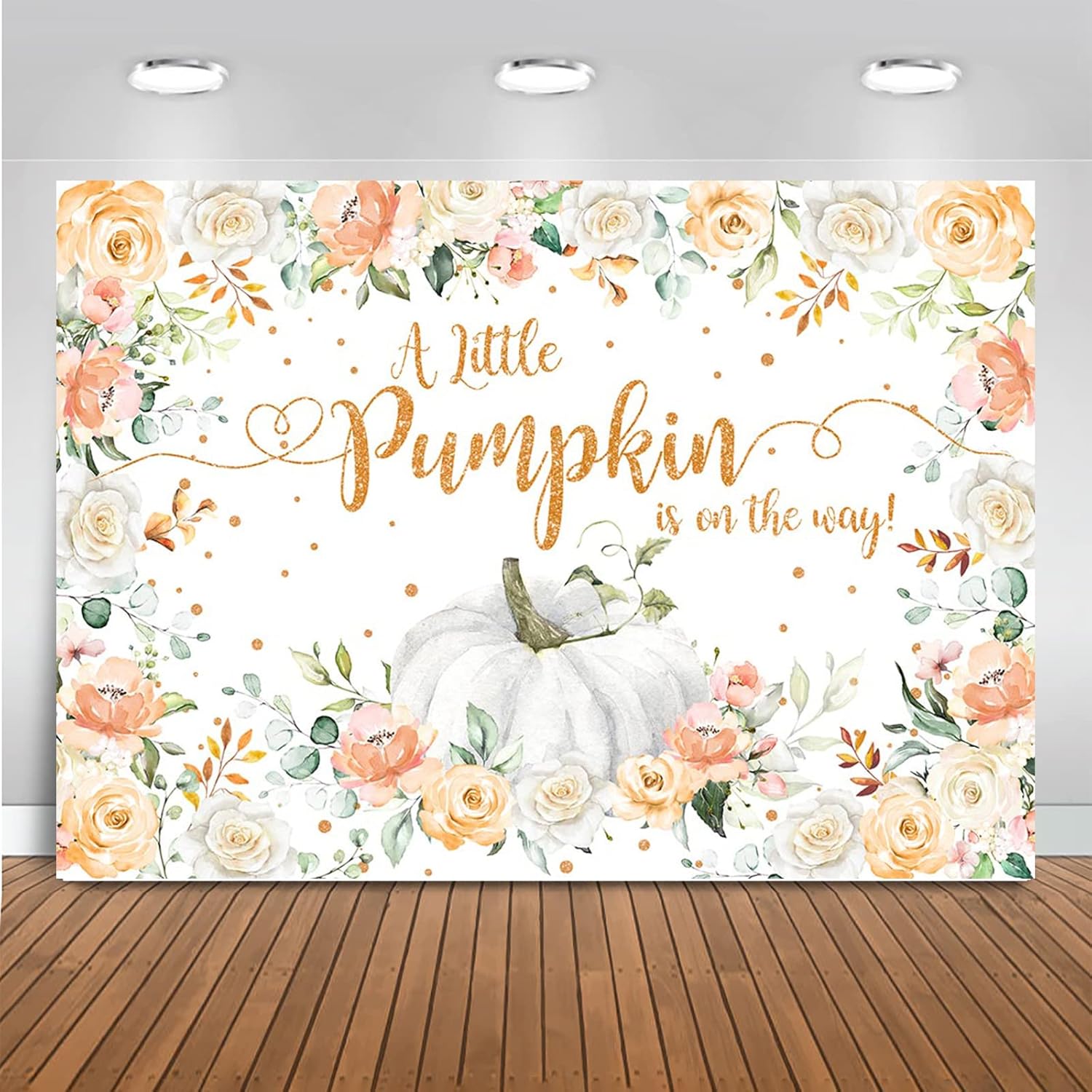 Mocsicka Telón de fondo de calabaza otoñal para baby shower, decoración de fiesta de otoño con texto en inglés “A Little Pumpkin is on The Way”,