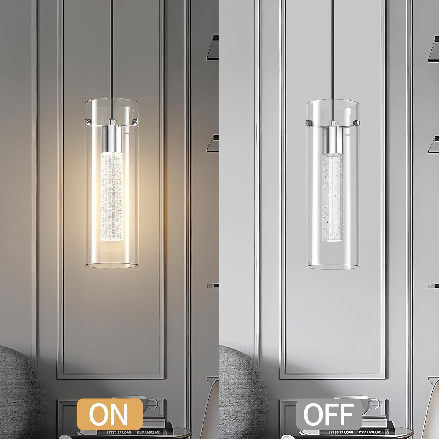 Aipsun Luces colgantes para isla de cocina, paquete de 3 lámparas colgantes de cristal con burbujas de cristal, 3000 K, lámpara LED moderna para