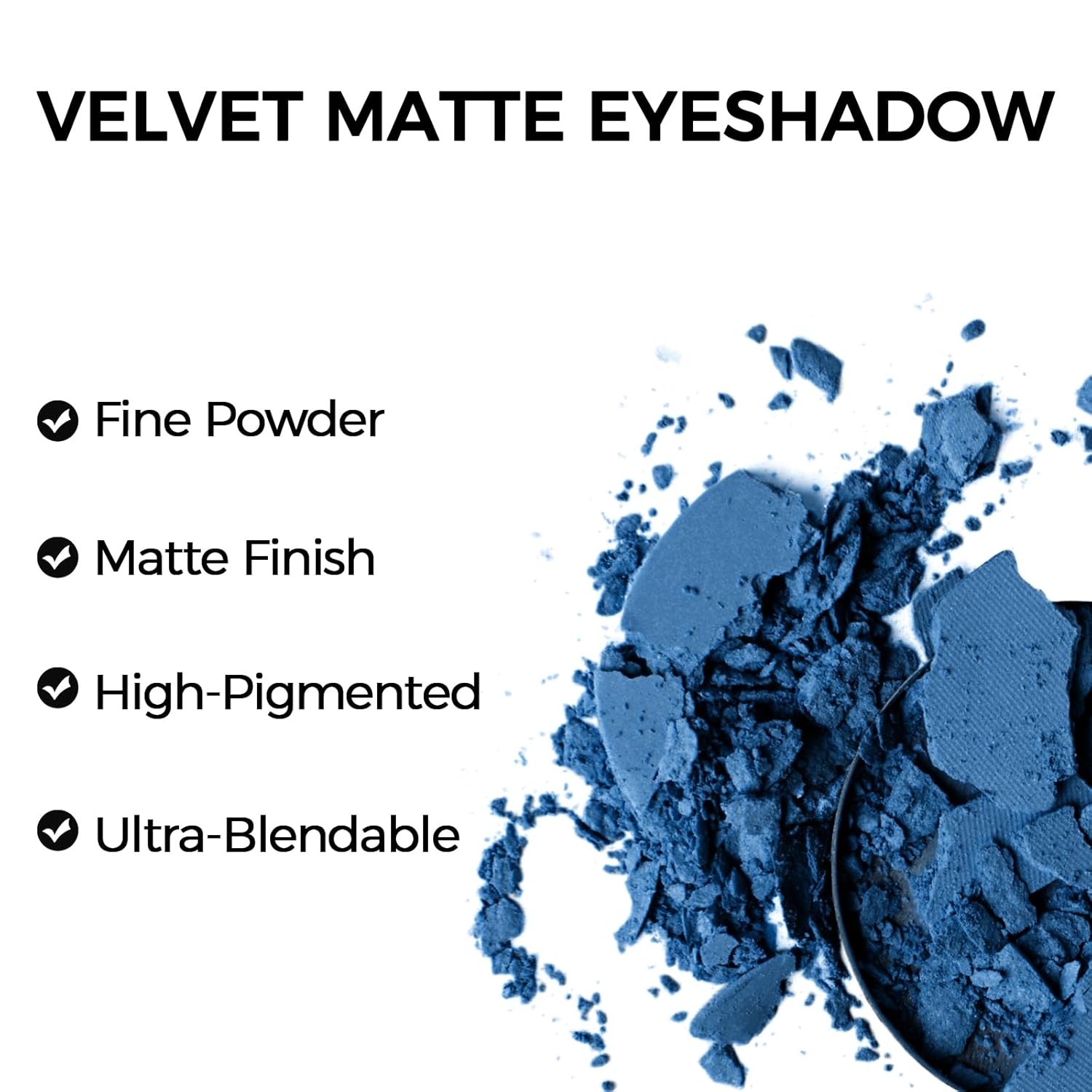 Erinde Paleta de sombra de ojos mate azul oscuro, polvo de sombra de ojos de alta pigmentación, larga duración, ultra mezclable, color intenso