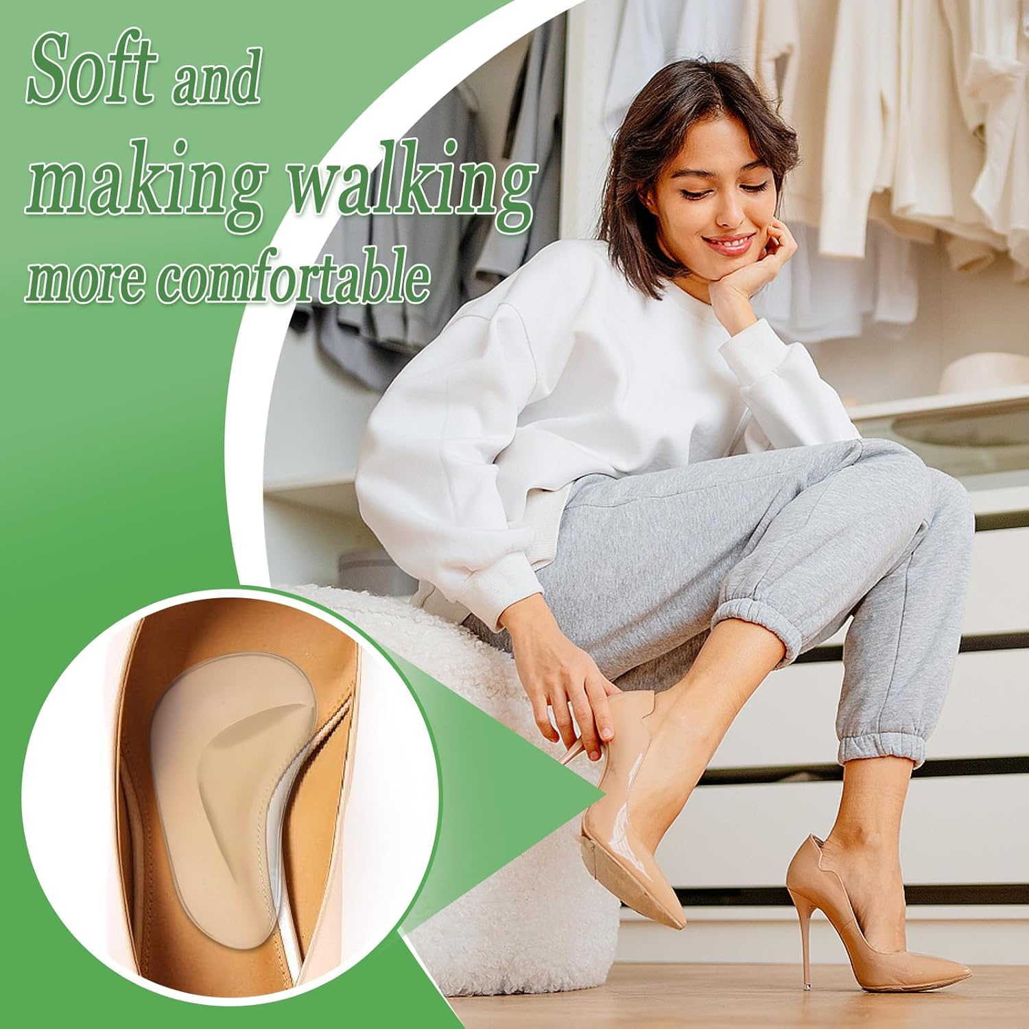 Madholly 6 pares de almohadillas de gel con soporte de arco para pies planos, adhesivo transparente para pegar en el arco para mujeres y hombres