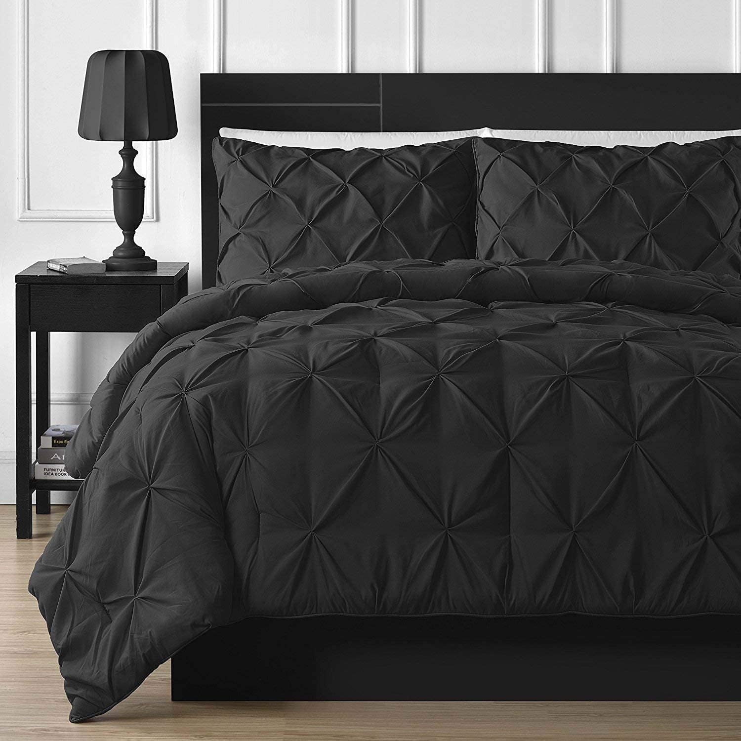 Fitlinen Juego de edredón plisado prémium de 3 piezas extra largo de plumón alternativo de 500 GSM, relleno 100% algodón egipcio, tamaño