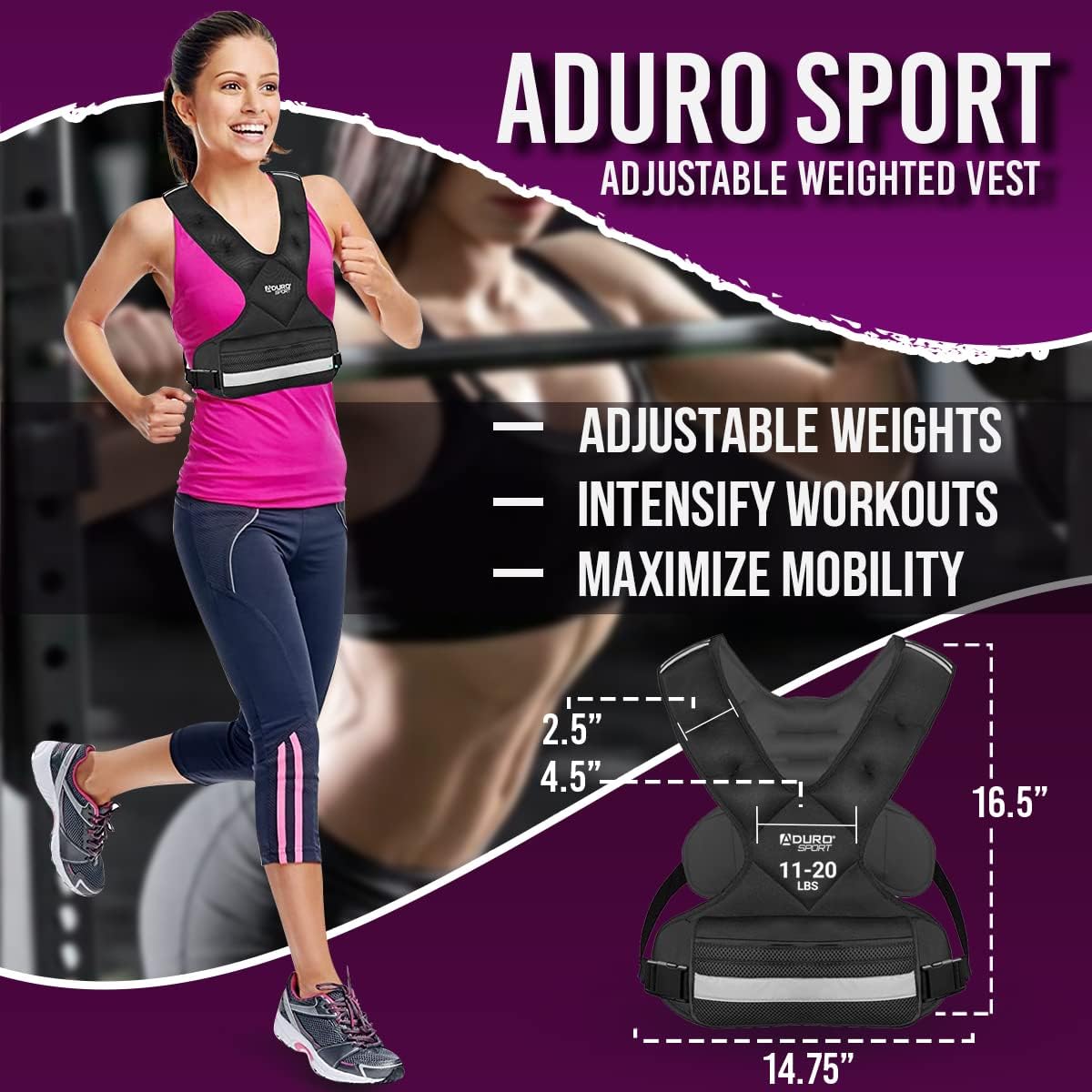Aduro Sport Chaleco con peso ajustable, equipo de entrenamiento, 4-10lbs11-20lbs20-32lbs26-46lbs chaleco de peso corporal para hombres, mujeres y
