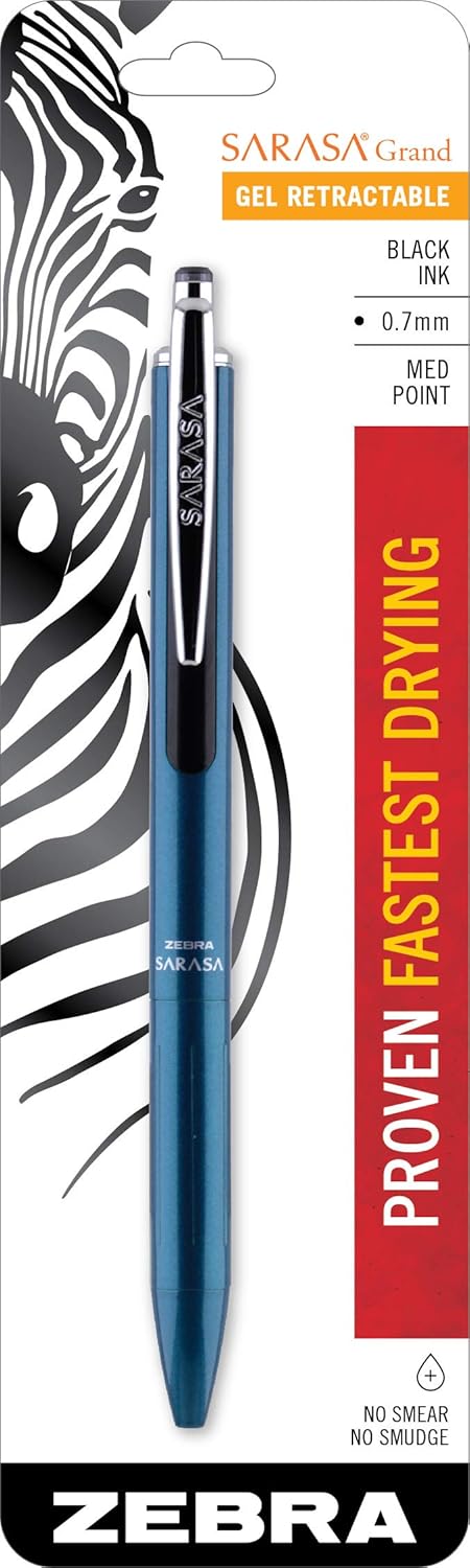 Sarasa Grand Bolígrafo retráctil de tinta de gel, barril turquesa, punta media, 0.028 in, tinta negra, 1 unidad