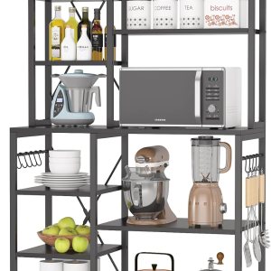 LITTLE TREE Estantes para panaderos para cocinas con estante de almacenamiento, soporte de microondas de gran capacidad con ganchos laterales, color LITTLE TREE Estantes para panaderos para cocinas con estante de almacenamiento, soporte de microondas de gran capacidad con ganchos laterales, color