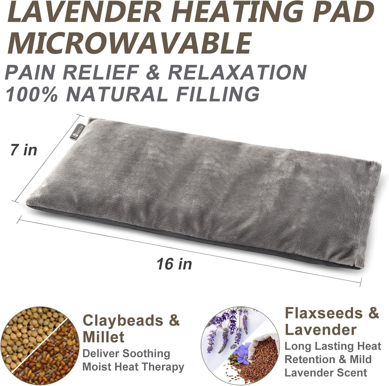 Almohadilla térmica para microondas con funda lavable de 7 x 16 pulgadas, almohadilla térmica para microondas para cuello, hombros, calambres,