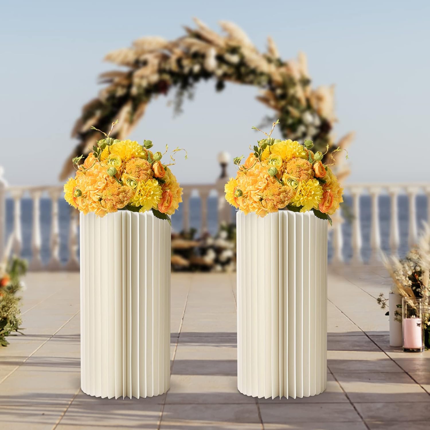 Wedding Centerpieces Cardboard Vases, Foldable Columns Display with PVC Lid, Flower Vase Flowers Stand Table Cylinder for Wedding Party Garden