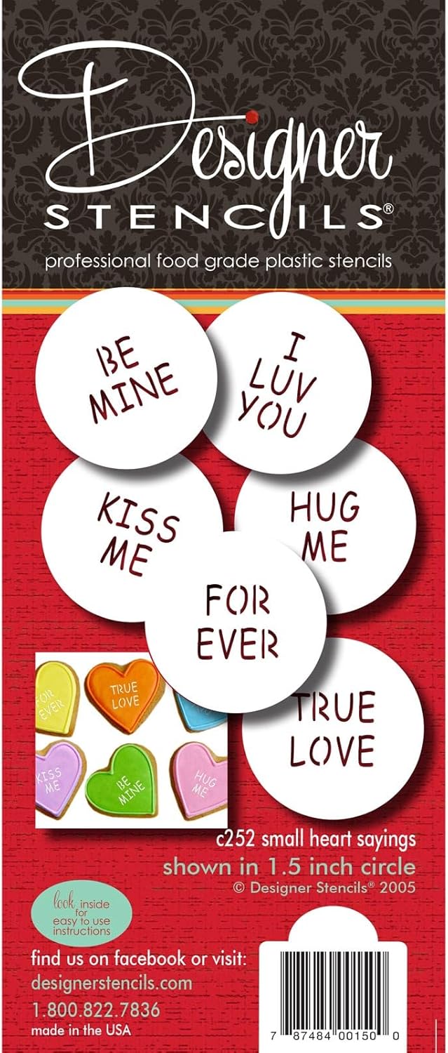 Designer Stencils Candy Heart Sayings – Plantillas para galletas, pequeñas, beigesemitransparentes