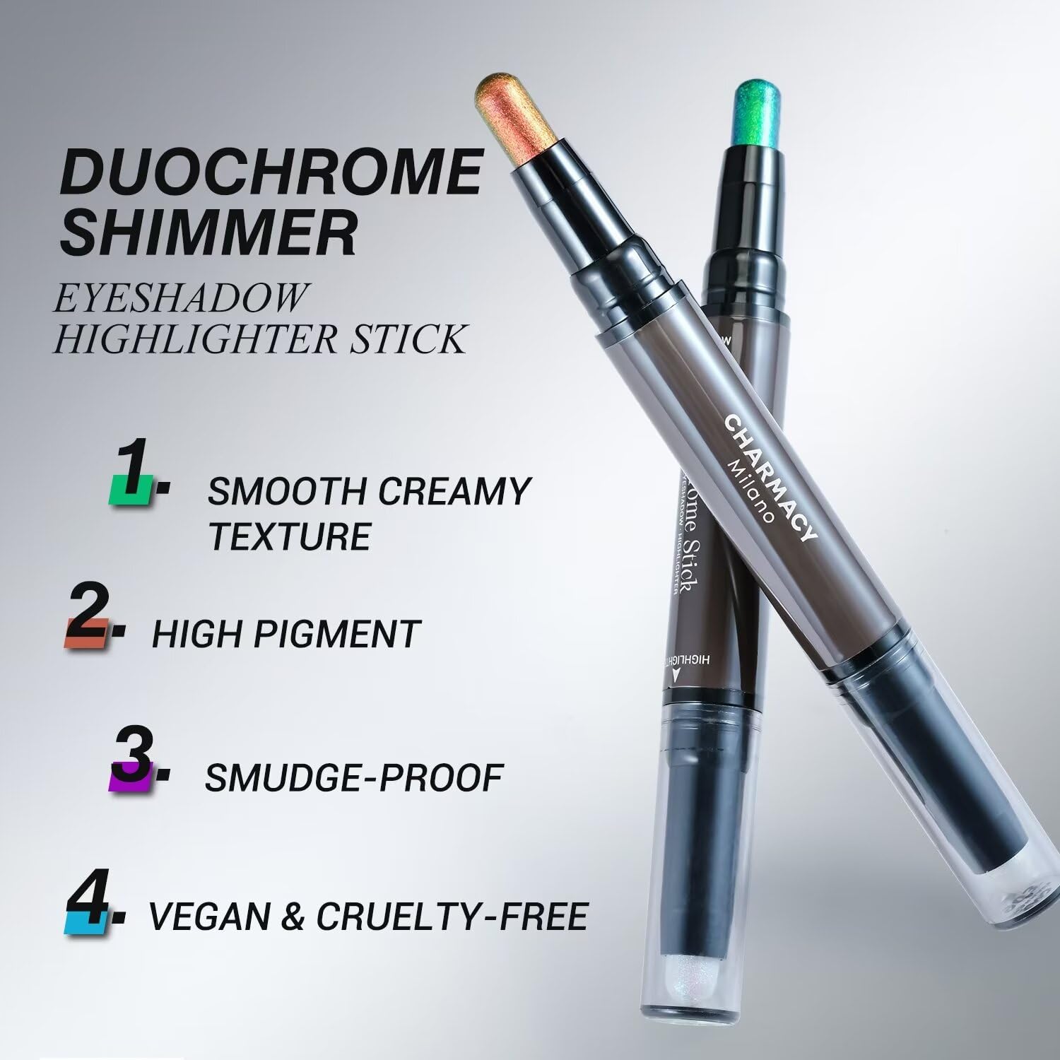CHARMACY Multichrome – Sombra de ojos en barra 2 en 1, iluminador de ojos impermeable, alta pigmentación, a prueba de manchas, vegano y libre de