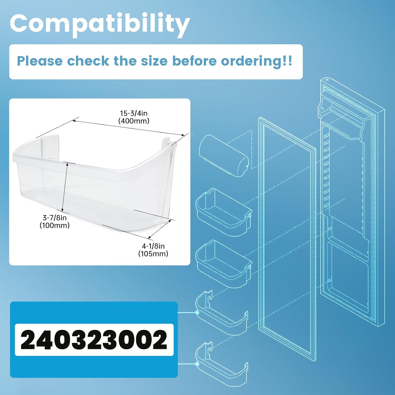 HECASA 240323002 PS429725 AP2115742 – Estante para puerta de refrigerador, compatible con Frigidaire Refrigerador Puerta Bin Estante Cubo de PC