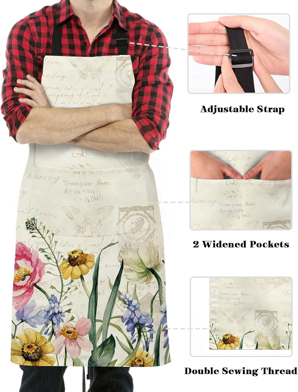 Elegante delantal impermeable floral con bolsillos, babero de cocina para cocineros, barbacoa, parrilla, delantales ajustables para mujeres, hogar,