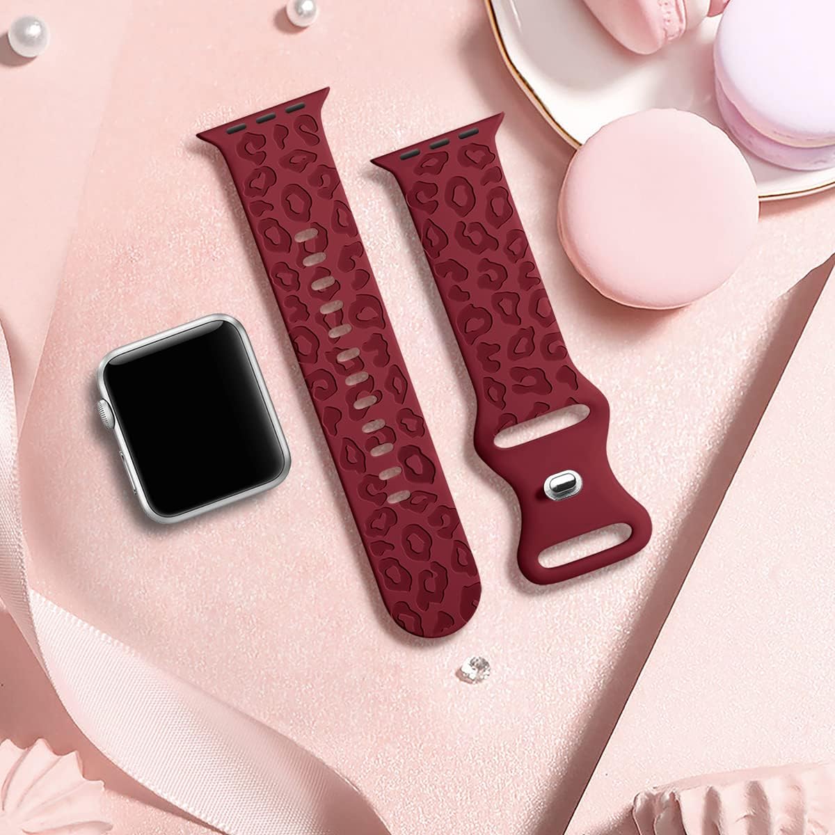 Correas grabadas de leopardo compatibles con Apple Watch Band de 1.614 in, 1.575 in, 1.496 in, 1.929 in, 1.772 in, 1.732 in, 1.654 in, correa