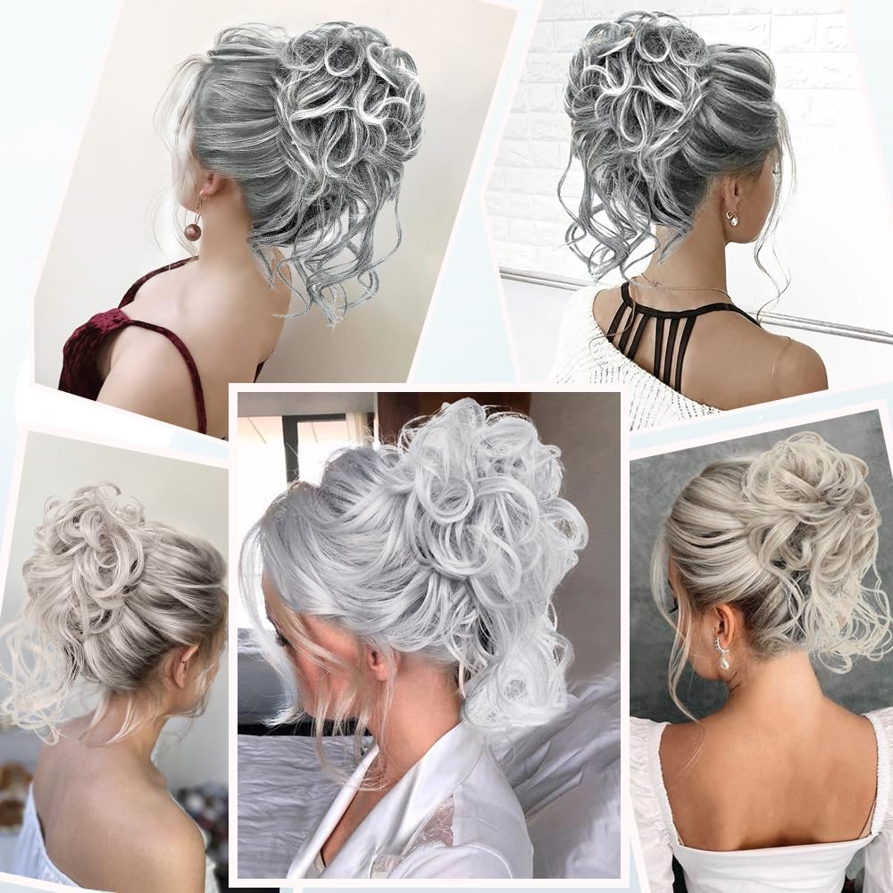 LE SECRET 1 pieza de cabello de moño desordenado, recogido, rizado y ondulado, para mujer, extensiones de moño sintético para uso diario (gris