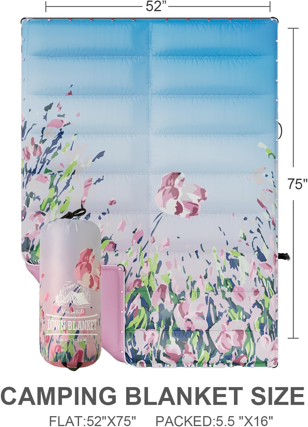 APSMILE Manta de plumón para exteriores  Manta de campamento extra cálida e hinchada  Impermeable, ligera, colcha plegable para campamento, viajes,