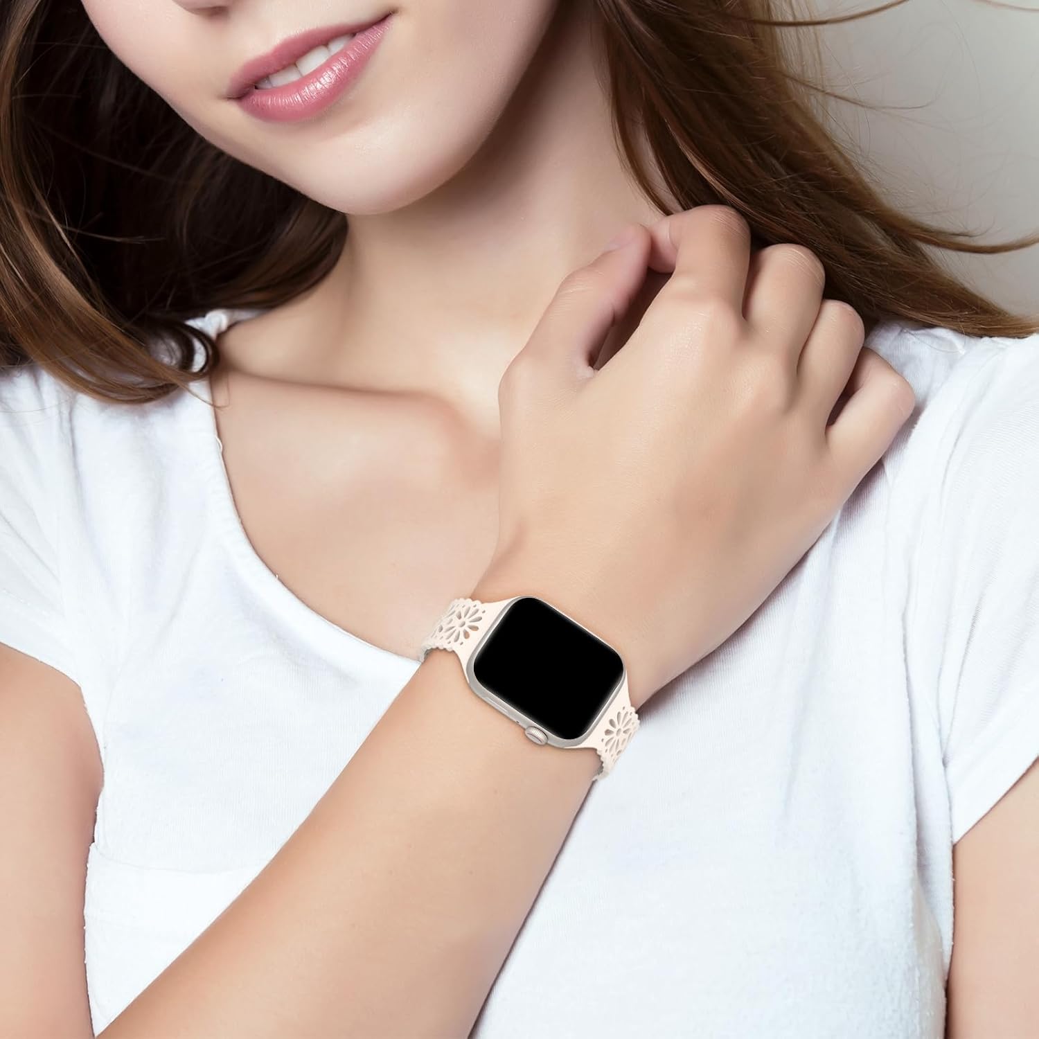 Paquete de 6 correas de silicona huecas de encaje compatibles con Apple Watch de 1.496 in 1.575 in 1.614 in 1.654 in 1.732 in 1.772 in 1.929 in,