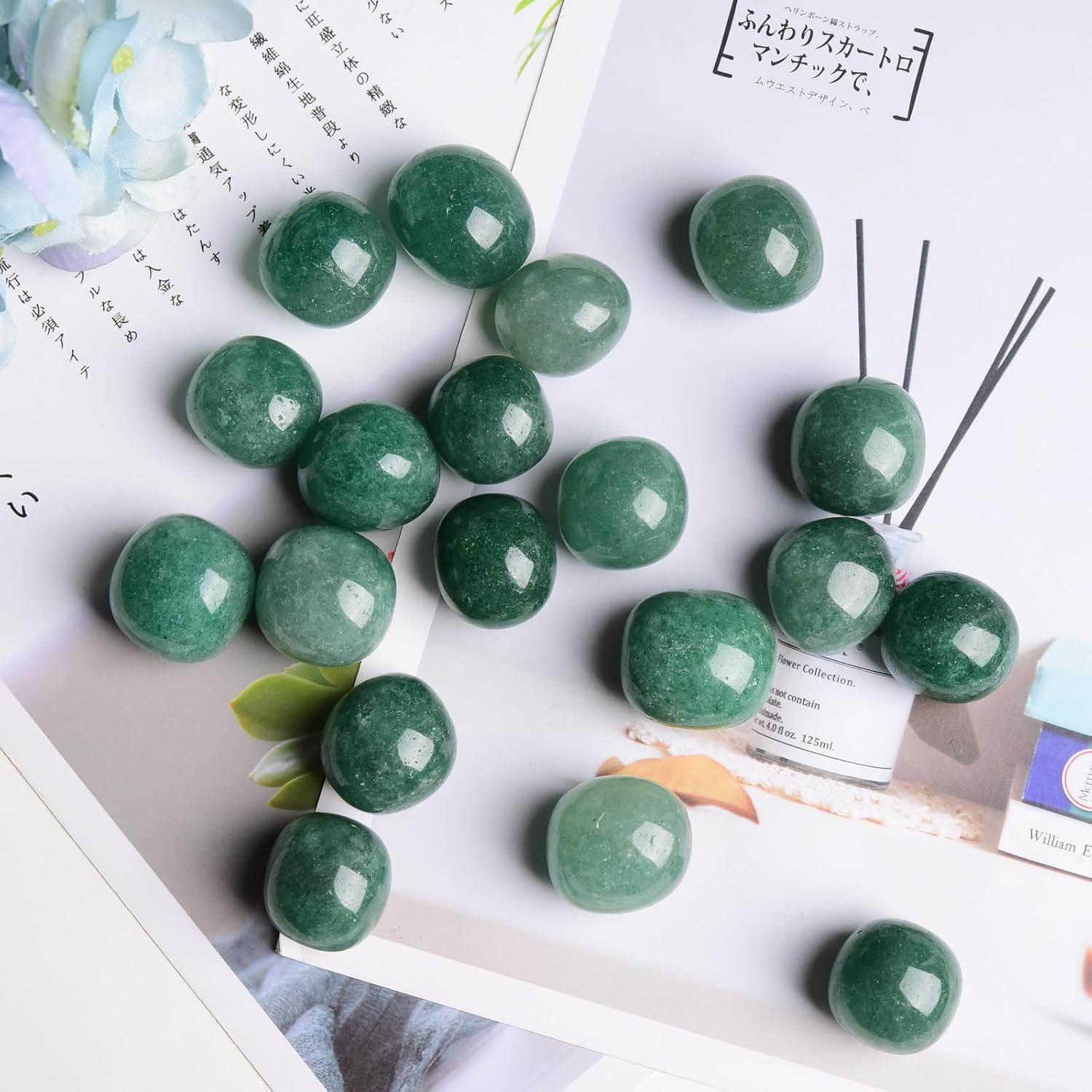 Cristales curativos de fresas verdes pulidos naturales de 1 libra de 1 a 1.2 pulgadas, rocas decorativas para plantas, canicas para rellenar
