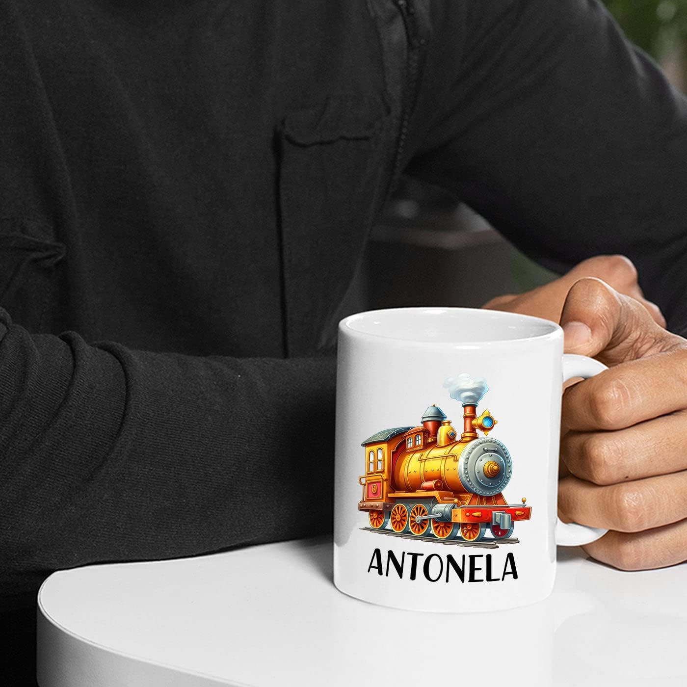 Taza de café de tren personalizada con nombre de los niños, taza de café de tren regalo para niños y niños, locomotora personalizada taza de