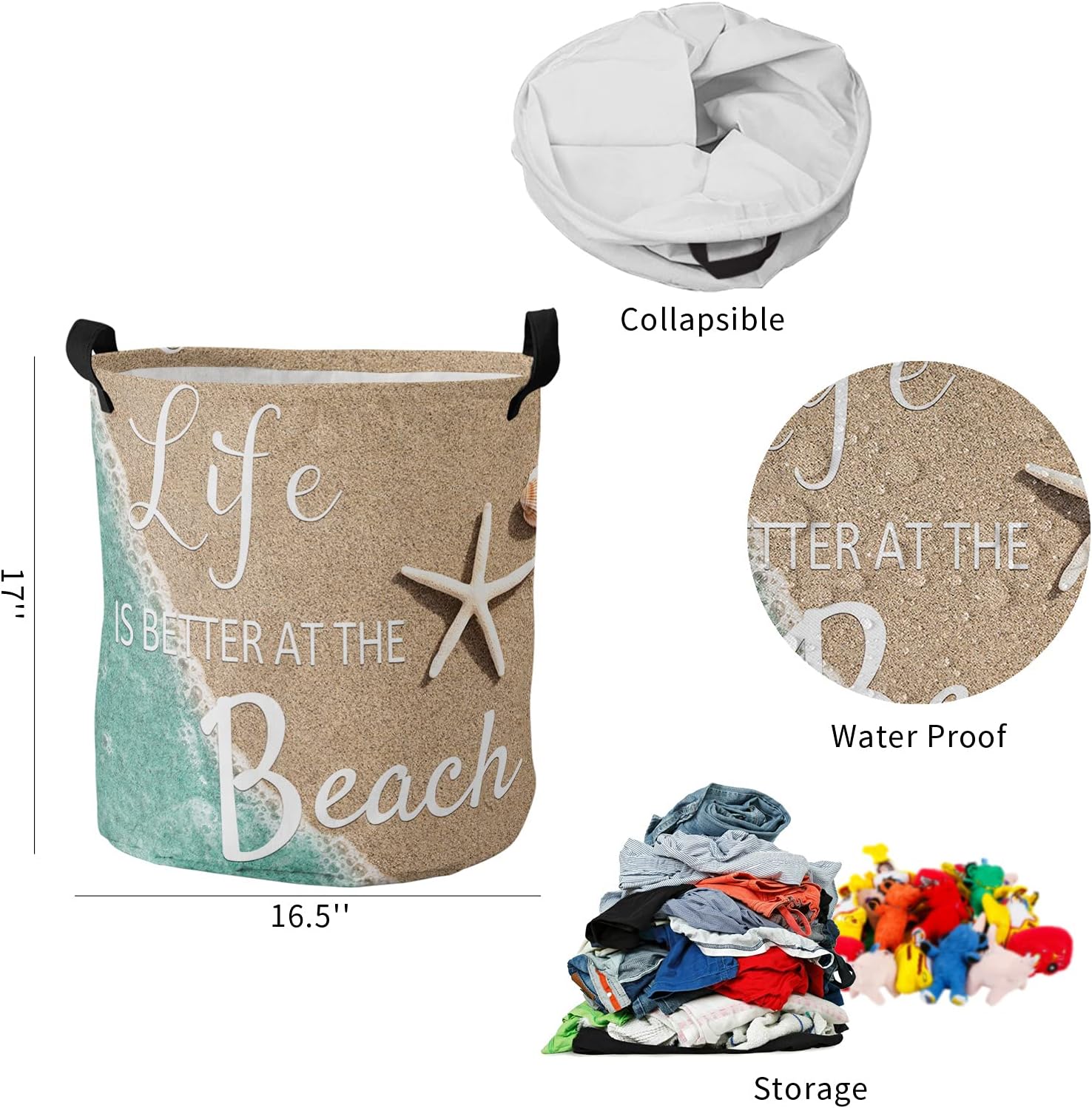 Goydema Cesta de almacenamiento plegable para ropa sucia, Summer Life is Better at the Beach, cesta de ropa con asa, impermeable, cesta de