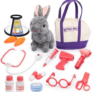 KidEwan – Kit veterinario de 16 piezas para niños, conejo de peluche con bolsa de transporte para mascotas, juego de cuidado de mascotas, kit médico KidEwan – Kit veterinario de 16 piezas para niños, conejo de peluche con bolsa de transporte para mascotas, juego de cuidado de mascotas, kit médico