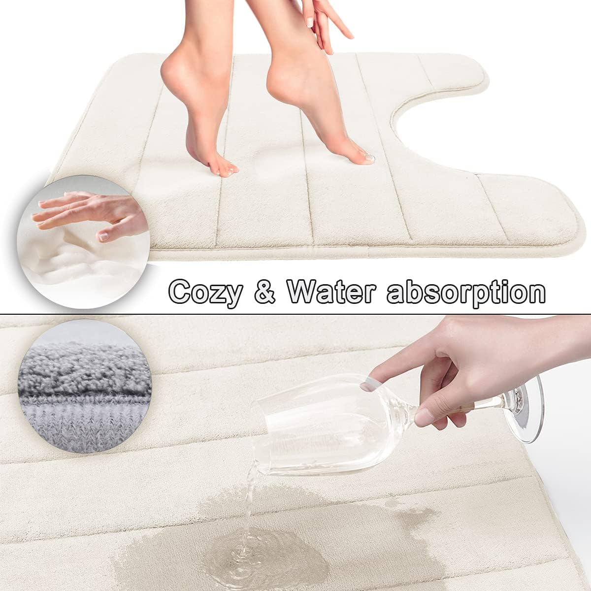 Yimobra – Alfombrilla de baño con espuma viscoelástica en forma de U, suave y cómodo, muy absorbente de agua, antideslizante, gruesa, lavable a