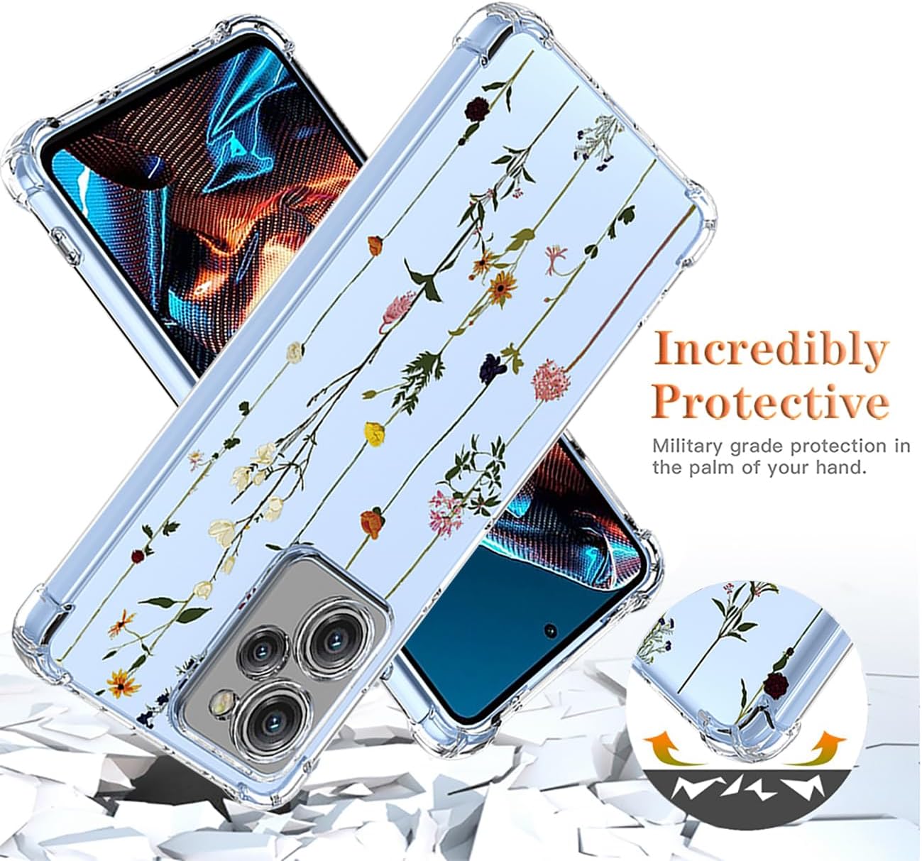 Funda para teléfono Redmi Note 12 Pro Speed, Poco X5 Pro 22101320G con protector de pantalla, funda transparente con patrones de jardín de flores,