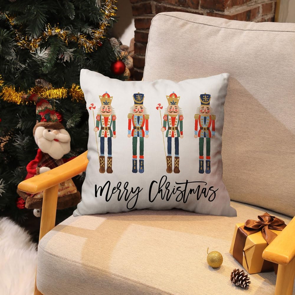 Juego de 2 fundas de almohada de 18 x 18 pulgadas con diseño de cascanueces para decoración navideña de invierno y fiestas, para sofá G18
