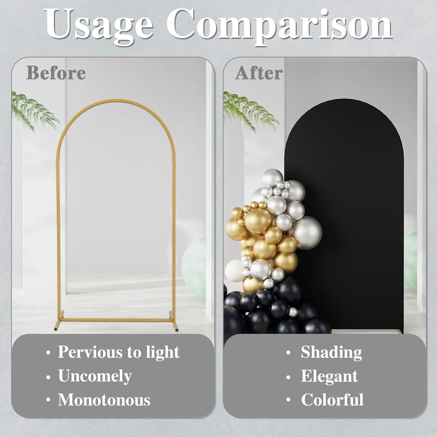 Cubierta de arco de boda de 6 pies, cubierta de fondo de arco de elastano negro para decoración de fiesta de boda (negro, 6 x 2.6 pies)