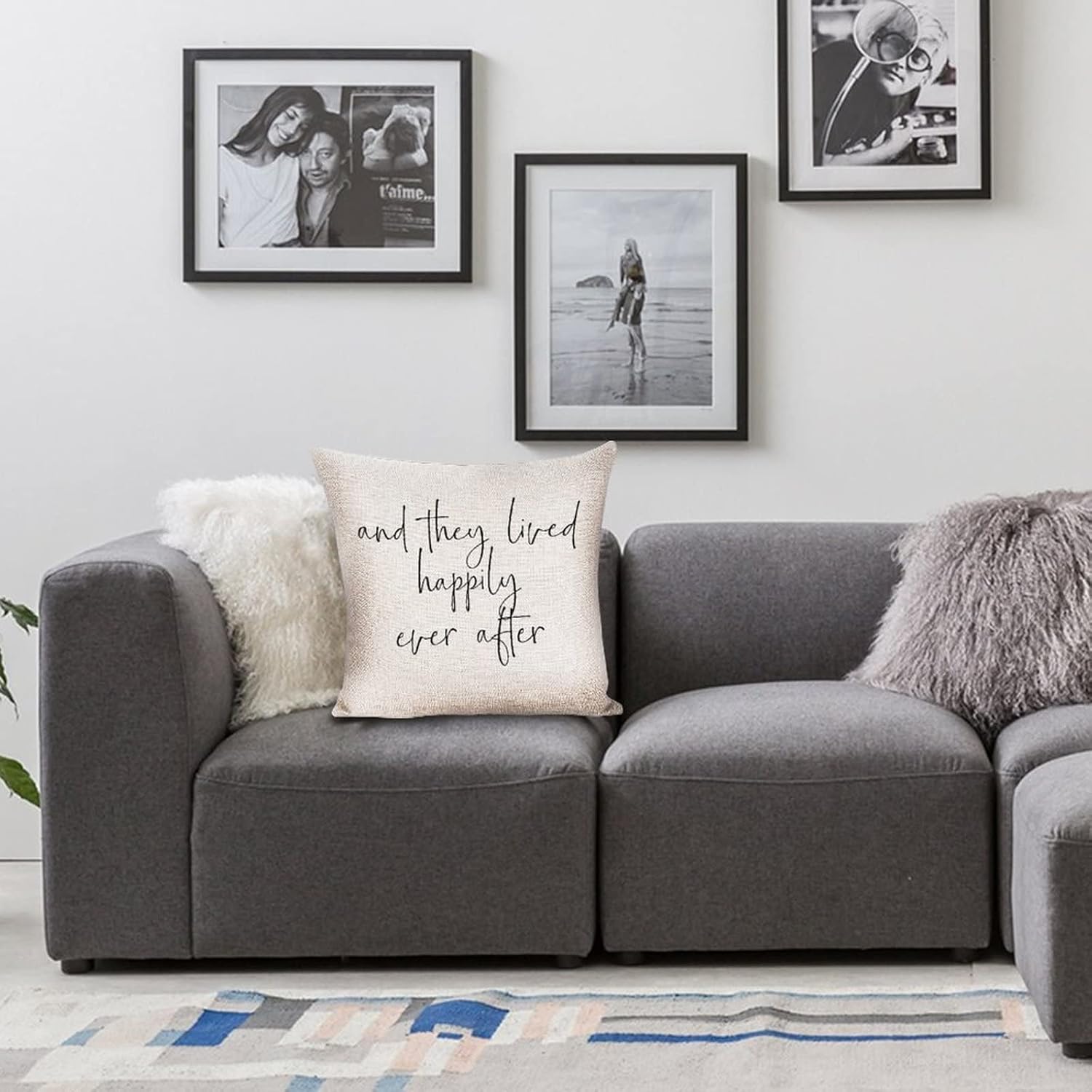 Funda de cojín de lino y algodón, y ellos vivían felices para siempre el hogar, decoración del versículo bíblico para sofá, cama, silla, regalo de