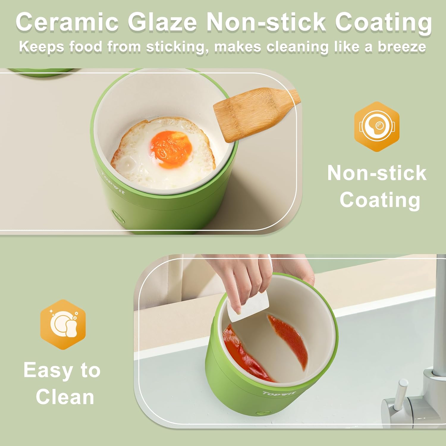 Topwit Ramen – Mini olla eléctrica de 1 litro, olla eléctrica de 500 W para fideos, olla portátil para pasta, bistec, huevo con protección contra