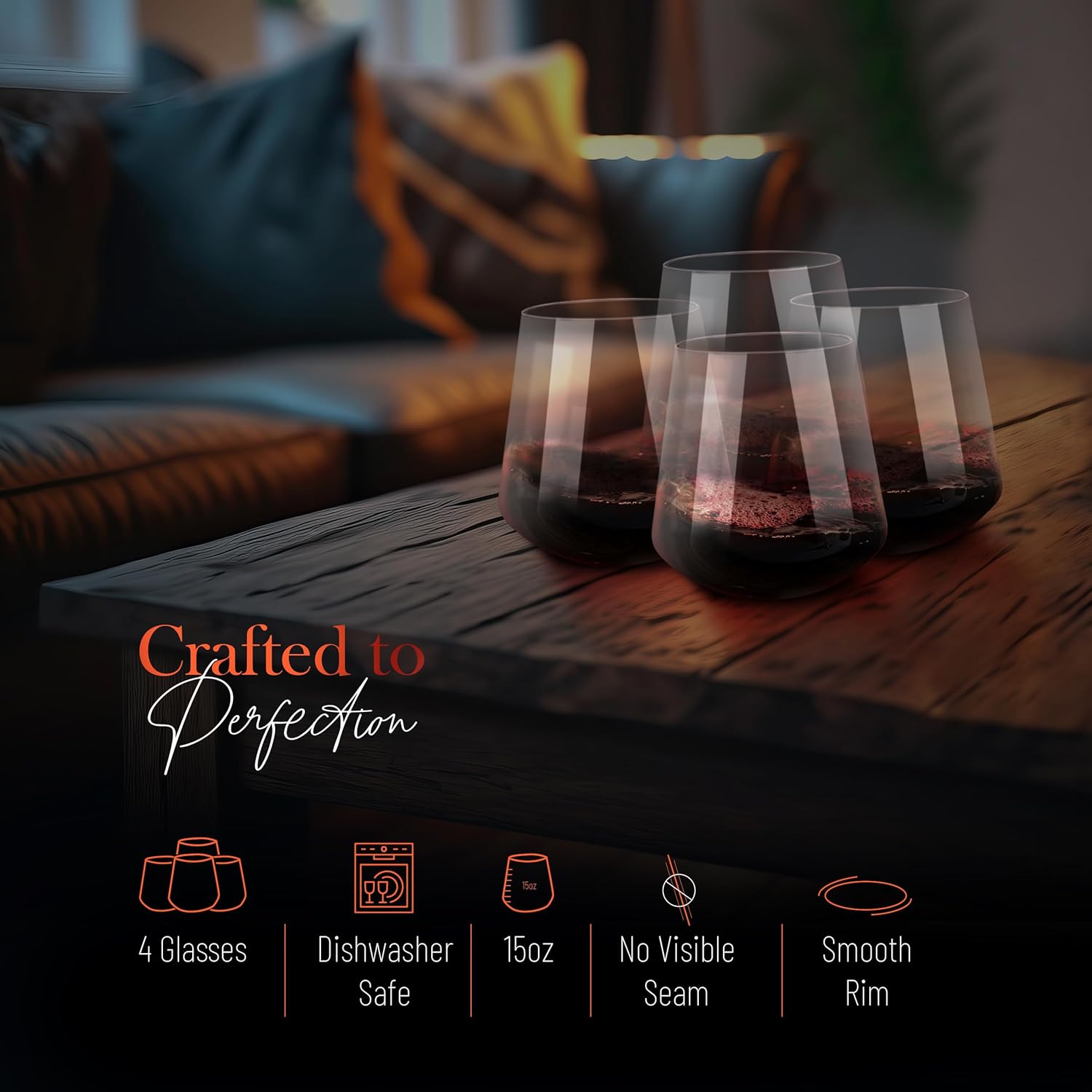 SocialBug Copas de vino irrompibles sin tallo con bomba de aire, abridor de vino y cortador de papel de aluminio, juego de 4, 15 onzas
