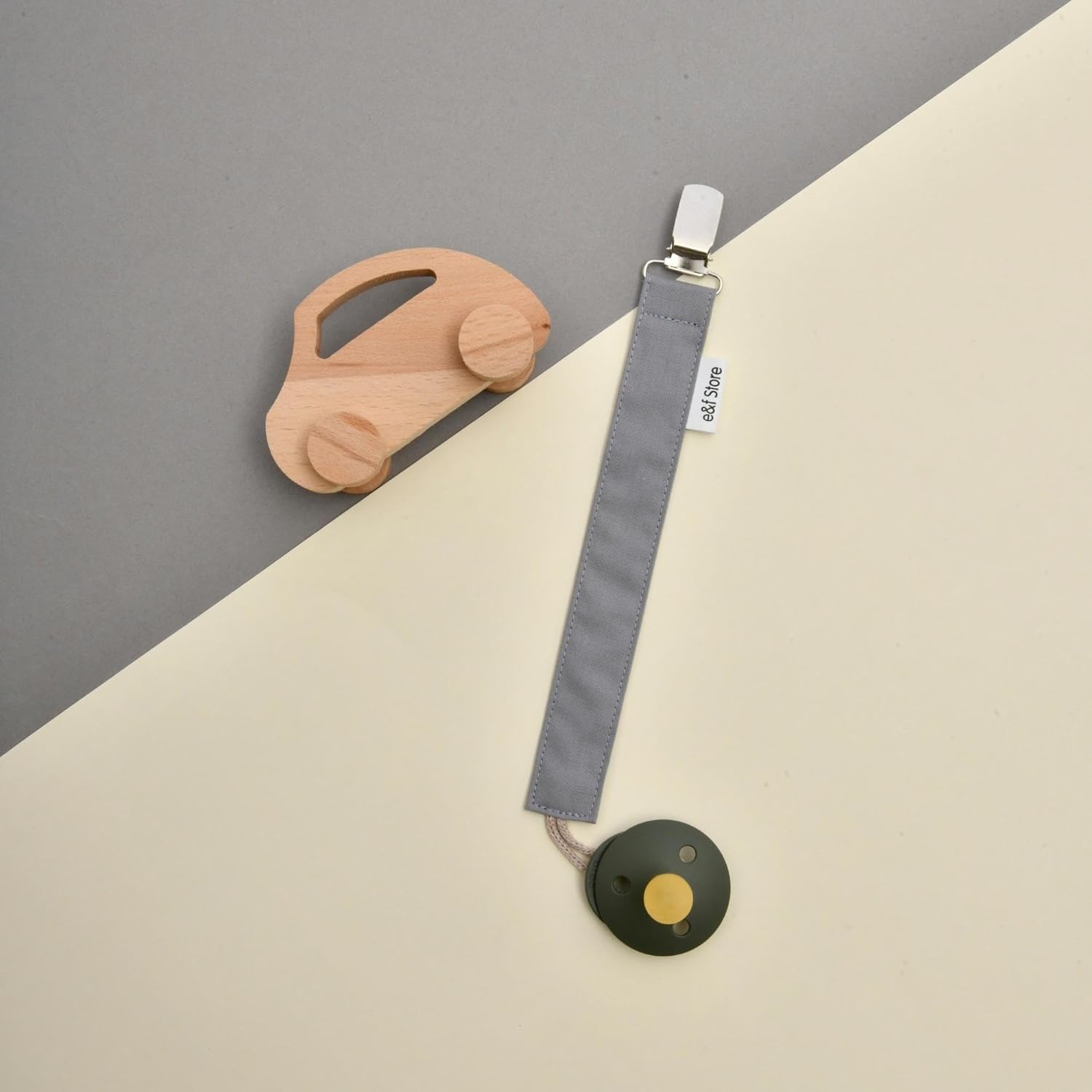 Clip para chupete de bebé, 100% algodón, hecho a mano, correa para chupete ligera y resistente a desgarros (paquete triple, beige, blanco, gris)