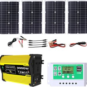 CANEVE Kit de inversor de sistema solar de 3000 W, panel solar plegable impermeable de 100 W, controlador de potencia de 12 V a 110 V220 V50A, CANEVE Kit de inversor de sistema solar de 3000 W, panel solar plegable impermeable de 100 W, controlador de potencia de 12 V a 110 V220 V50A,