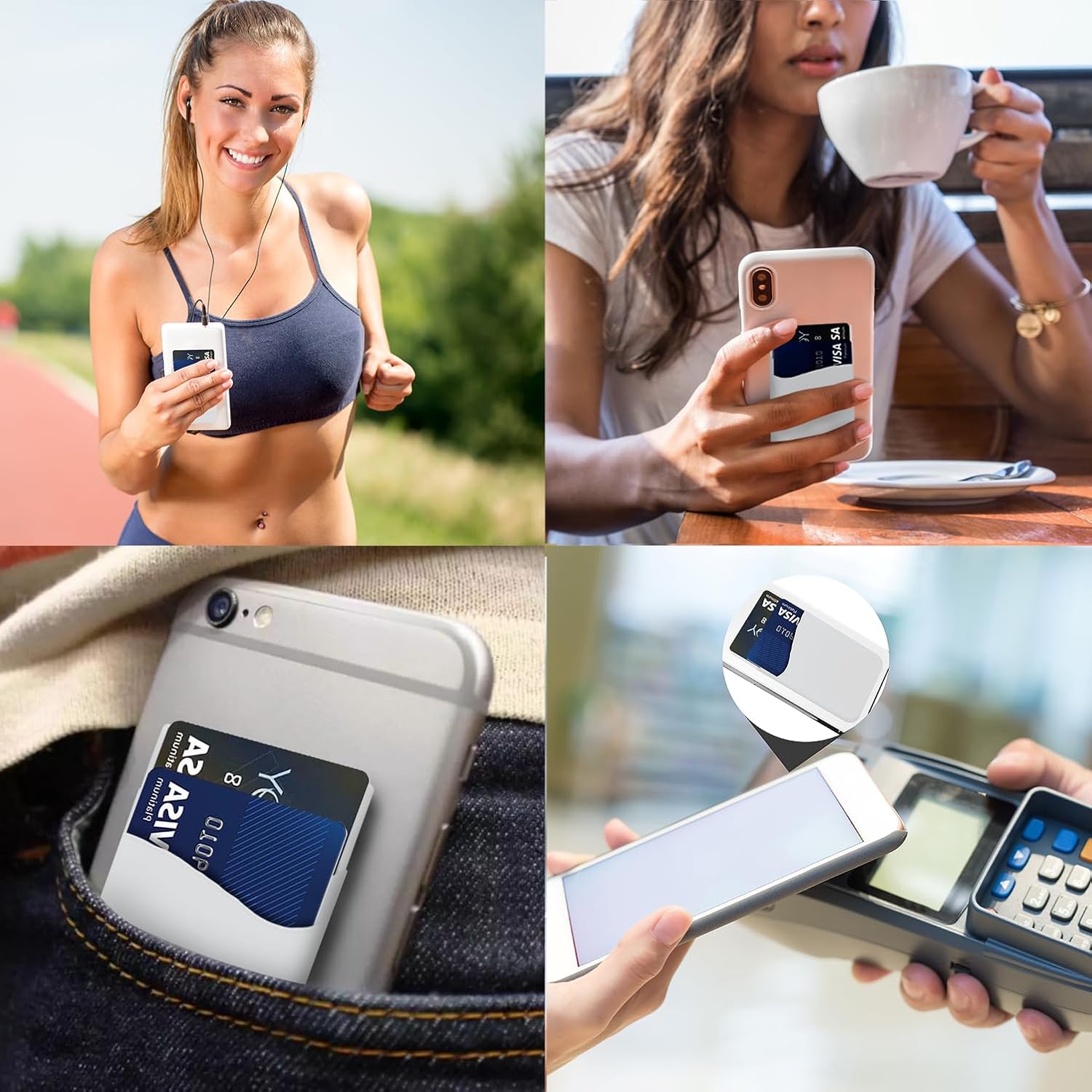 Práctica y versátil cartera para teléfono celular, se adhiere en la parte posterior del teléfono, bolsillo de silicona de alta calidad con adhesivo