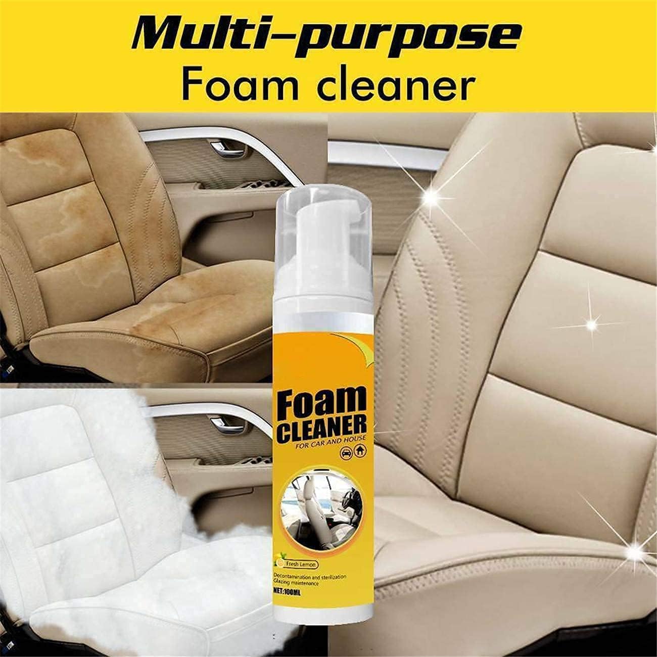 Amplesunshine Limpiador de espuma, limpiador multifuncional de espuma para automóvil, potente kit de eliminación de manchas, espuma limpiadora de
