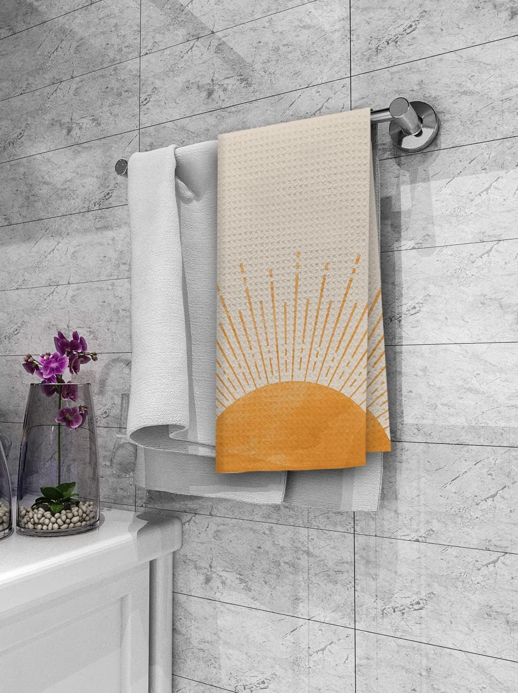 Juego de 2 paños de cocina bohemios con diseño de amanecer, atardecer, rayos de sol, arco iris, arco iris, paño de secado absorbente bohemio,
