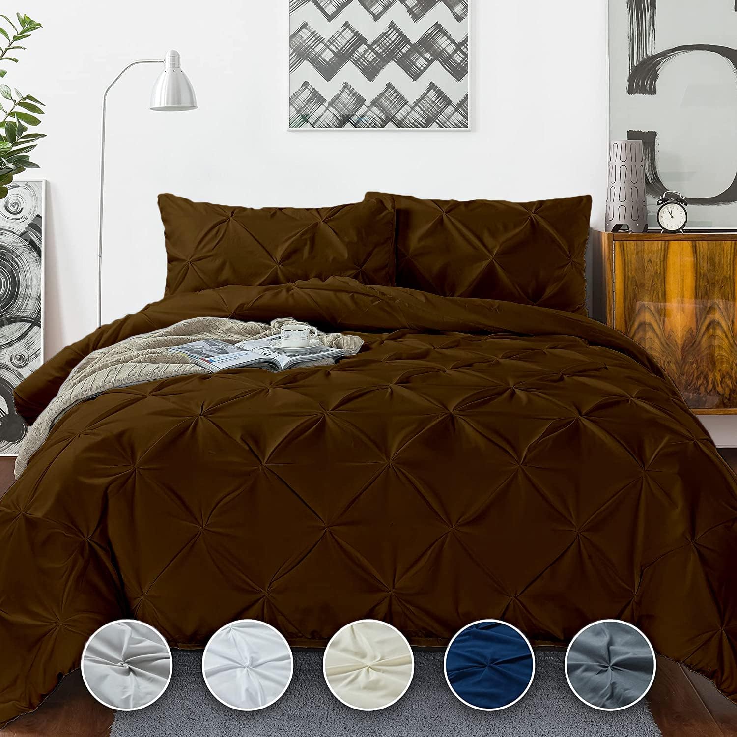 Crown Collection Luxuriate Hotel 1000-TC Hypoallergenic Ultra Soft Design 100% Egyptian Cotton Pinch Plated Duvet Cover with Zipper Colser & 2pcs