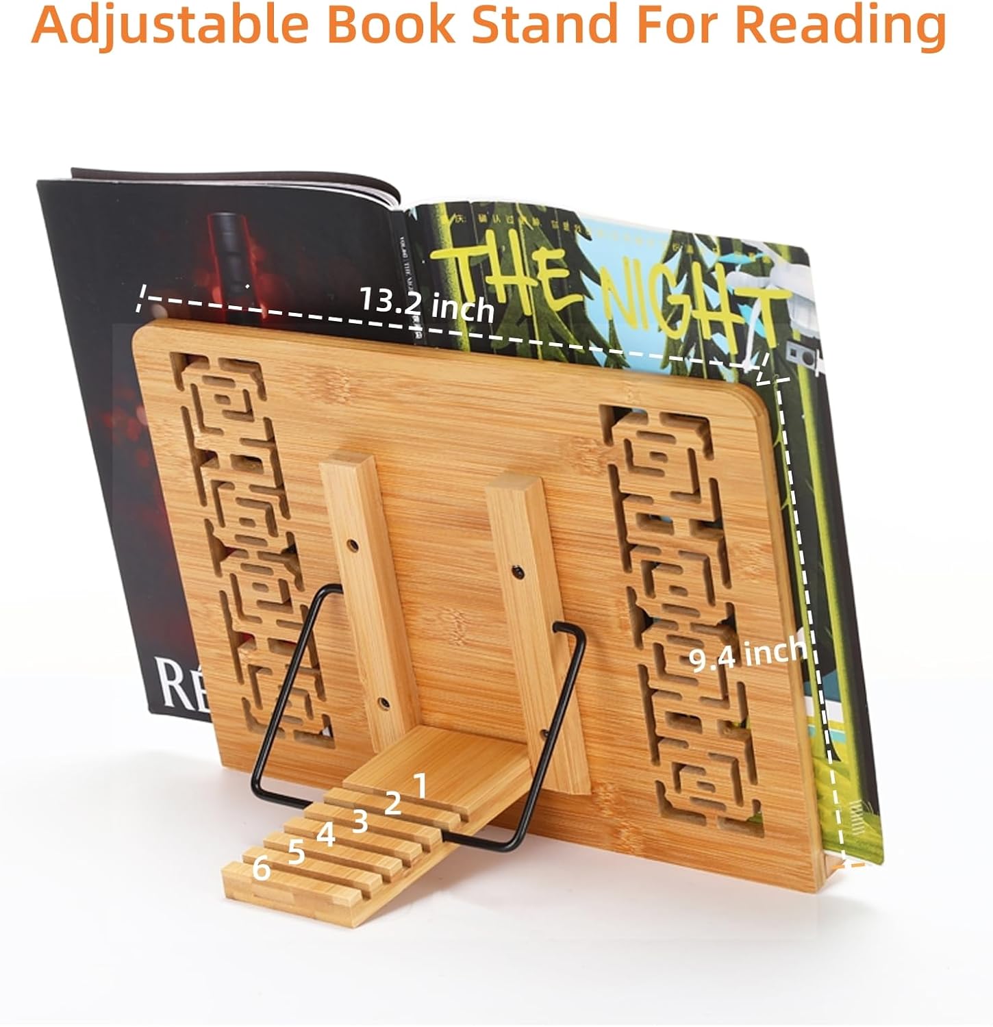 MEGREZ – Soporte de bambú plegable para lectura de libros, marco y soporte de libros de cocina, tabletas, libros de texto, documentos de música,