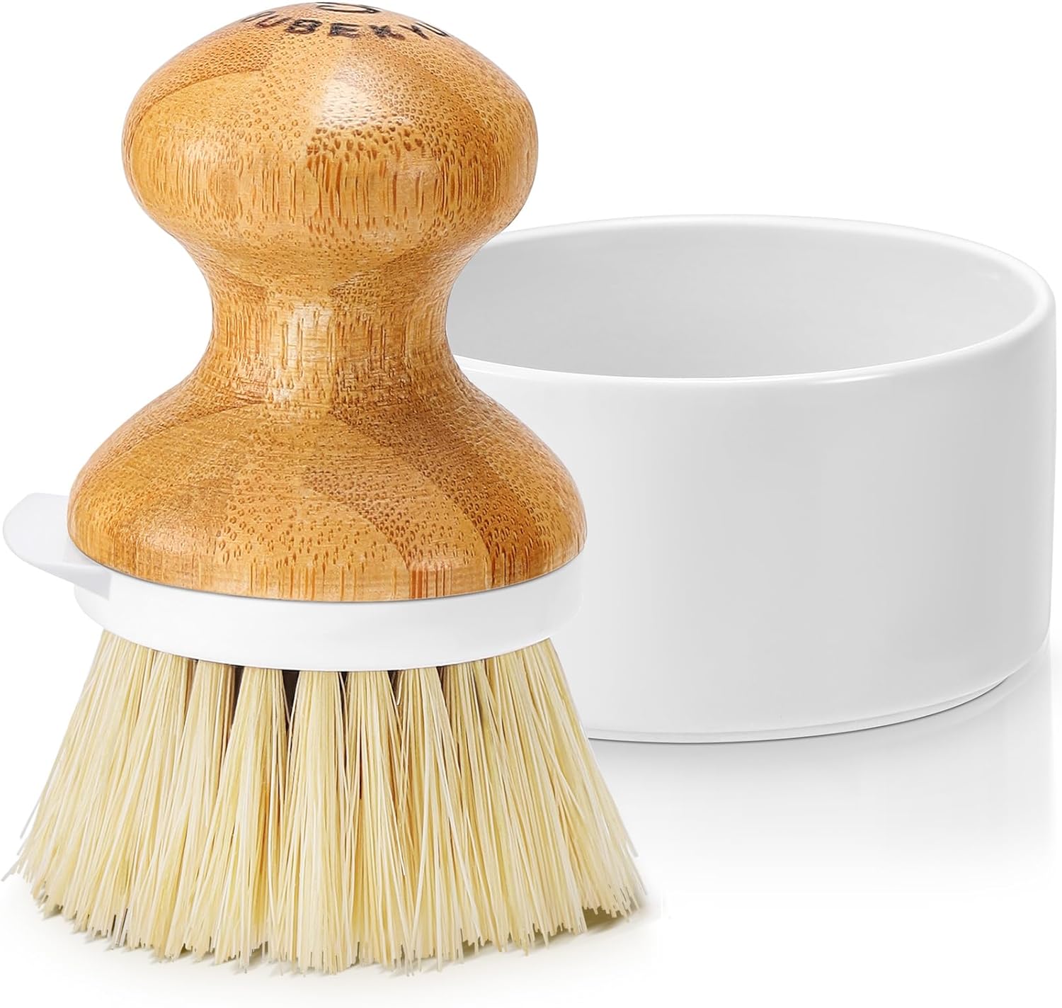 SUBEKYU Cepillo de bambú para platos, cepillo para limpiar platos de cocina con dispensador de jabón, cepillo de madera natural para lavar platos,