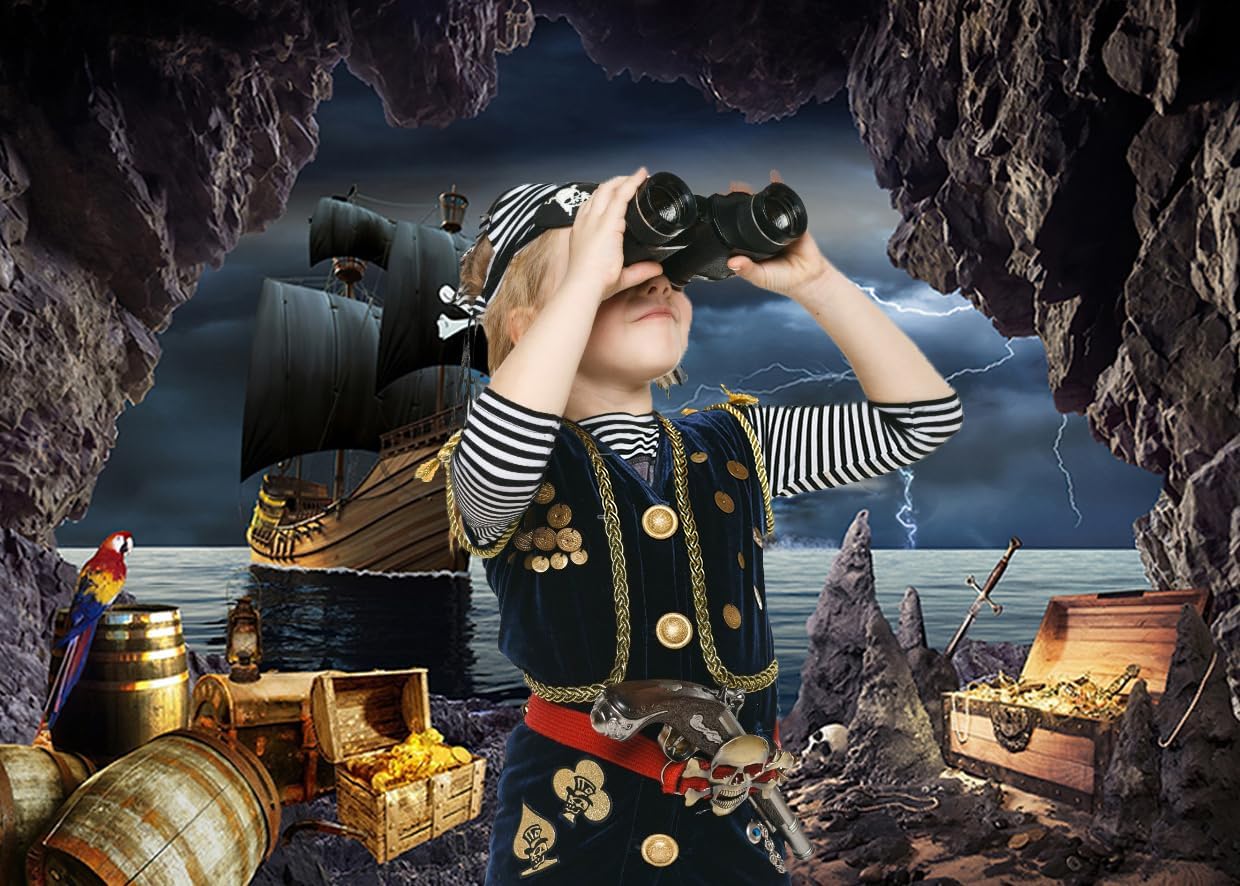 Telón de fondo de barco pirata de 7 x 5 pies, aventura náutica, búsqueda del tesoro, fotografía, telón de fondo, tema pirata, fondo de fotografía