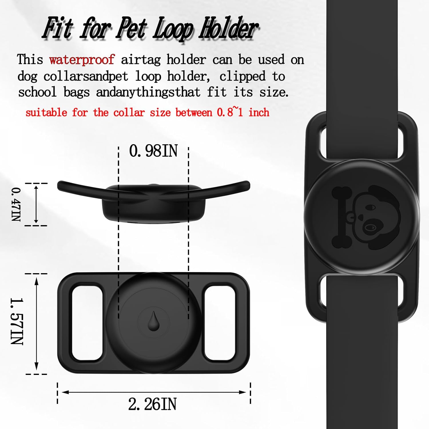 Paquete de 2 soportes impermeables para collar de perro AirTag compatibles con Apple AirTag, soporte de silicona oculto para Airtag Tracker,