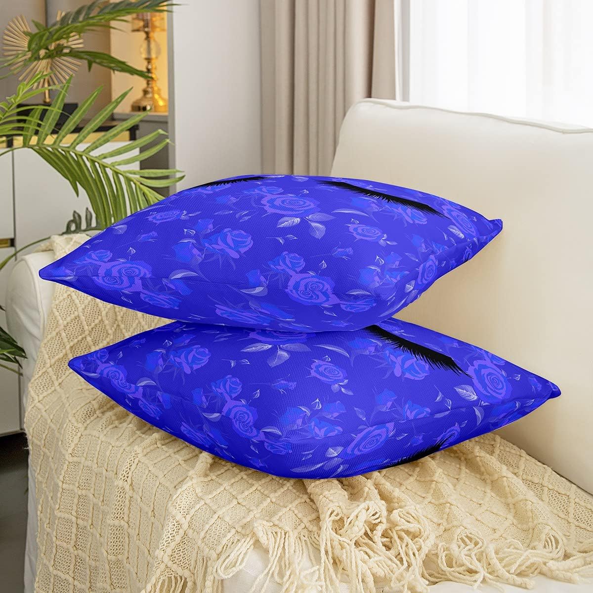 Juego de 2 fundas de almohada con ojos cerrados de 22 x 22 pulgadas, juego de 2 fundas de almohada cuadradas con estampado de rosas vintage, para