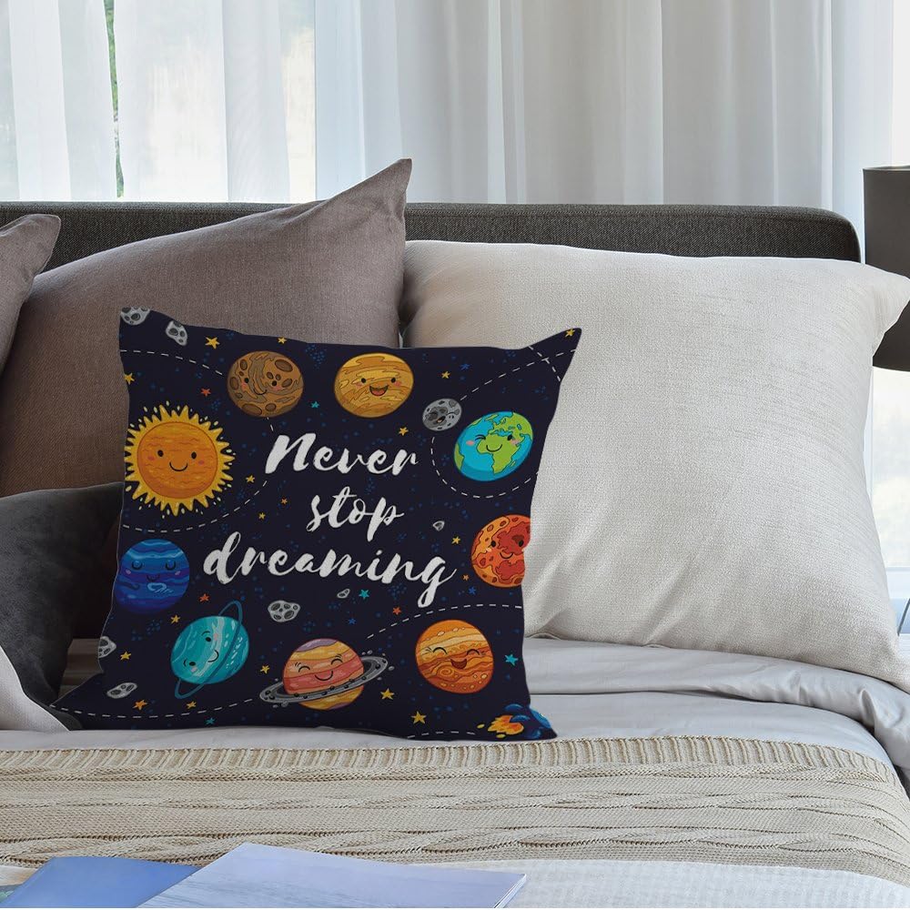 HGOD DESIGNS Funda de almohada para el espacio exterior, planetas y cúmulos de estrellas, sistema solar, luna y cometas, sol, cosmos, algodón, lino,