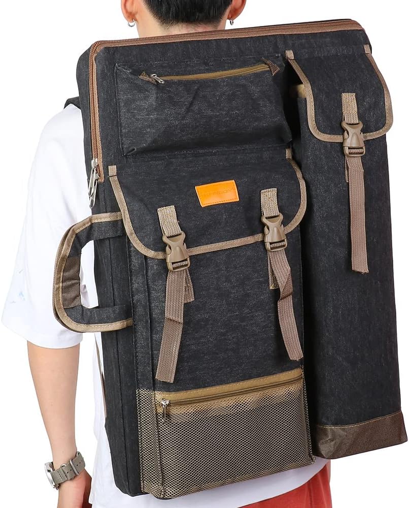 TRANSON Art Portfolio Case Artist Mochila Bolsa de Lona Grande 26″ x 19.5″ Color Negro