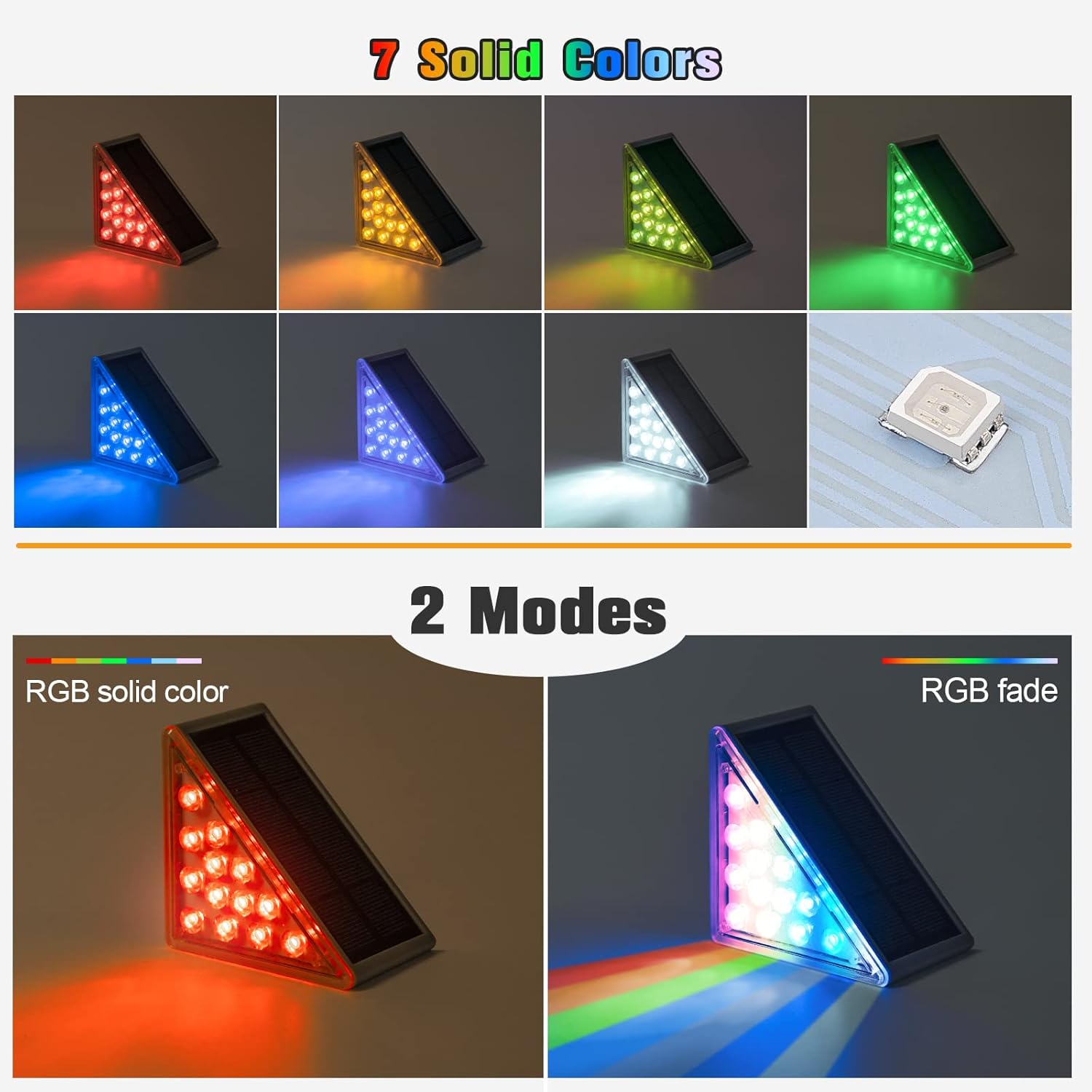 NIORSUN Luces solares para exteriores, paquete de 4 luces solares RGB que cambian de color sólido para escaleras, impermeables, IP67, encendido y