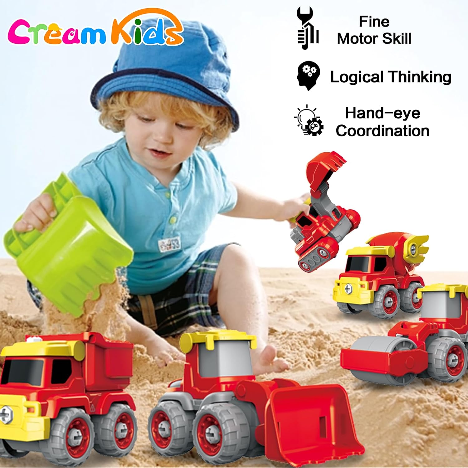 CREAMKIDS – Juego de auto de ingeniería desarmable, 5 en 1, vehículos de construcción, se transforma en robot de pterosaurio, juguete de