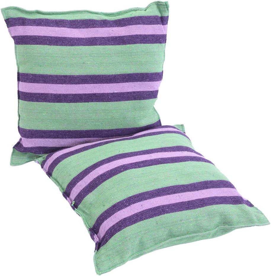 Hamaca colgante de cuerda para patio, dormitorio, patio, porche, cualquier espacio interior o exterior, rayas de lona, dos almohadas incluidas