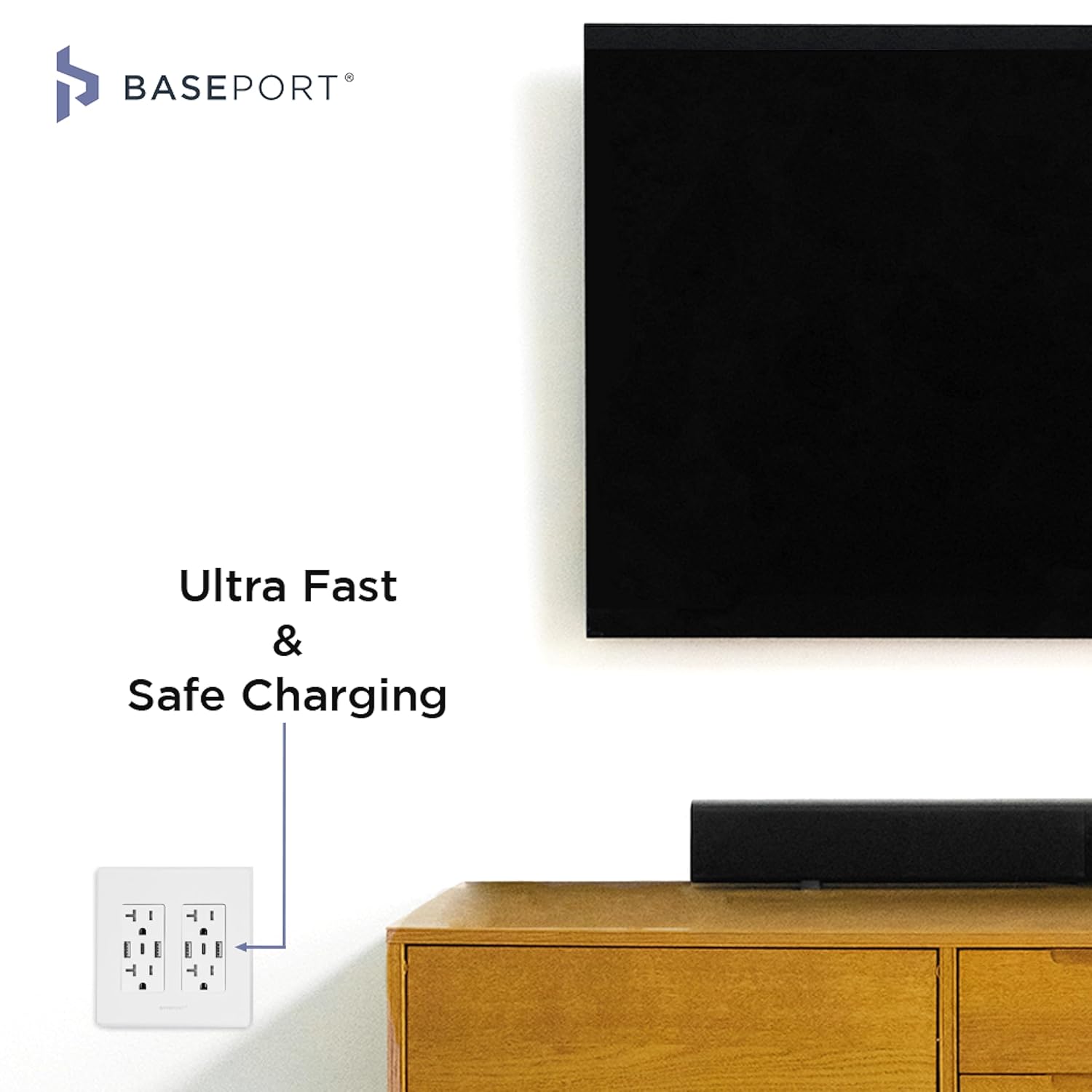 Toma de pared premium con puertos USB  125 V 20 Amp tomacorrientes USB, receptáculos de salida USB de 5 V6 A, doble USB-A, 1 USB-C, placa frontal